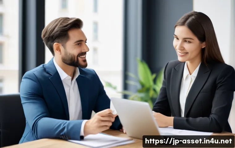 자산관리사 시험 중점 과목 - A warm and inviting scene where a friendly female financial advisor, dressed in a smart business jac...