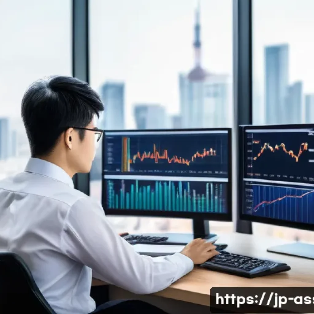 자산관리사 시험과 금융 관련 자격증 비교 - A professional Japanese asset manager in a modern office setting, wearing a smart business suit, ana...