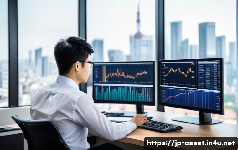 자산관리사 시험과 금융 관련 자격증 비교 - A professional Japanese asset manager in a modern office setting, wearing a smart business suit, ana...