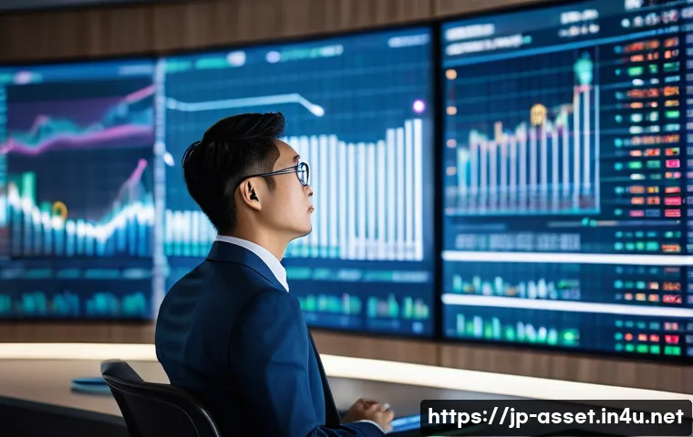 자산관리사 취업 시장 동향 - A professional Japanese asset manager in a modern office setting, wearing a sharp business suit and ...