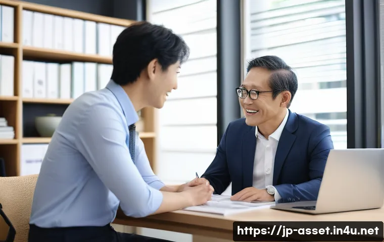 자산관리사로서 새로운 시장 개척 방법 - A professional Japanese financial advisor in a modern office setting, engaging in a warm and natural...