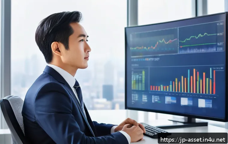 자산관리사 연봉 수준과 직무 만족도 - A professional Japanese asset manager in a modern urban office setting, wearing a smart business sui...