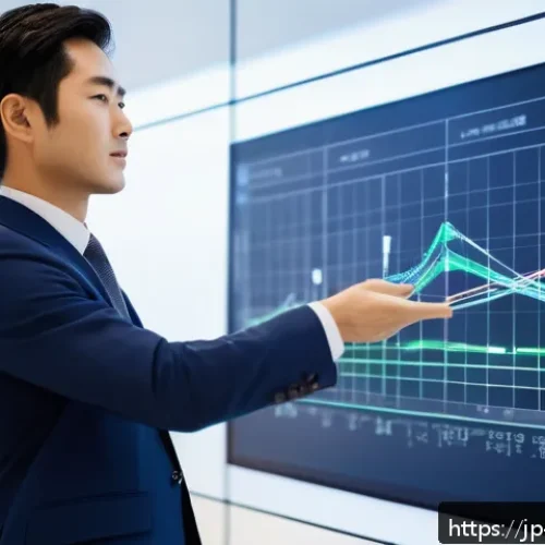 자산관리사 실무 교육 과정 - A modern Japanese office scene featuring a young professional asset manager in smart business attire...