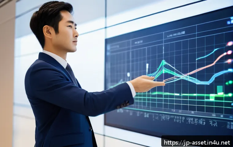 자산관리사 실무 교육 과정 - A modern Japanese office scene featuring a young professional asset manager in smart business attire...